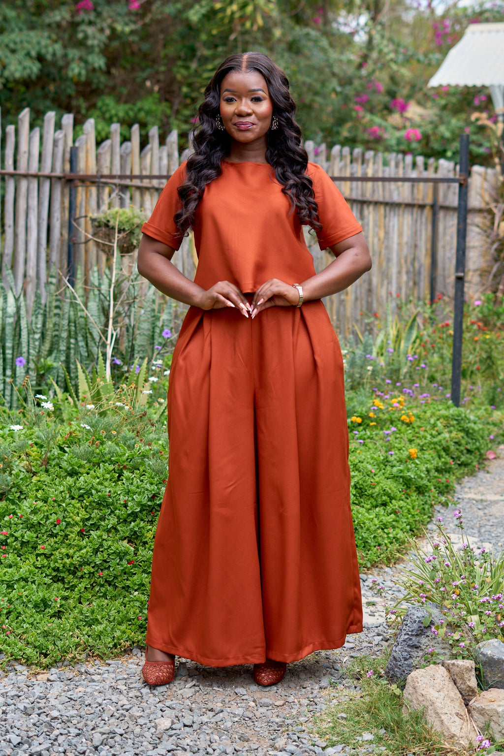 Kakiba Kora Brown Pleated Palazzo Pants and Kora Tank Top