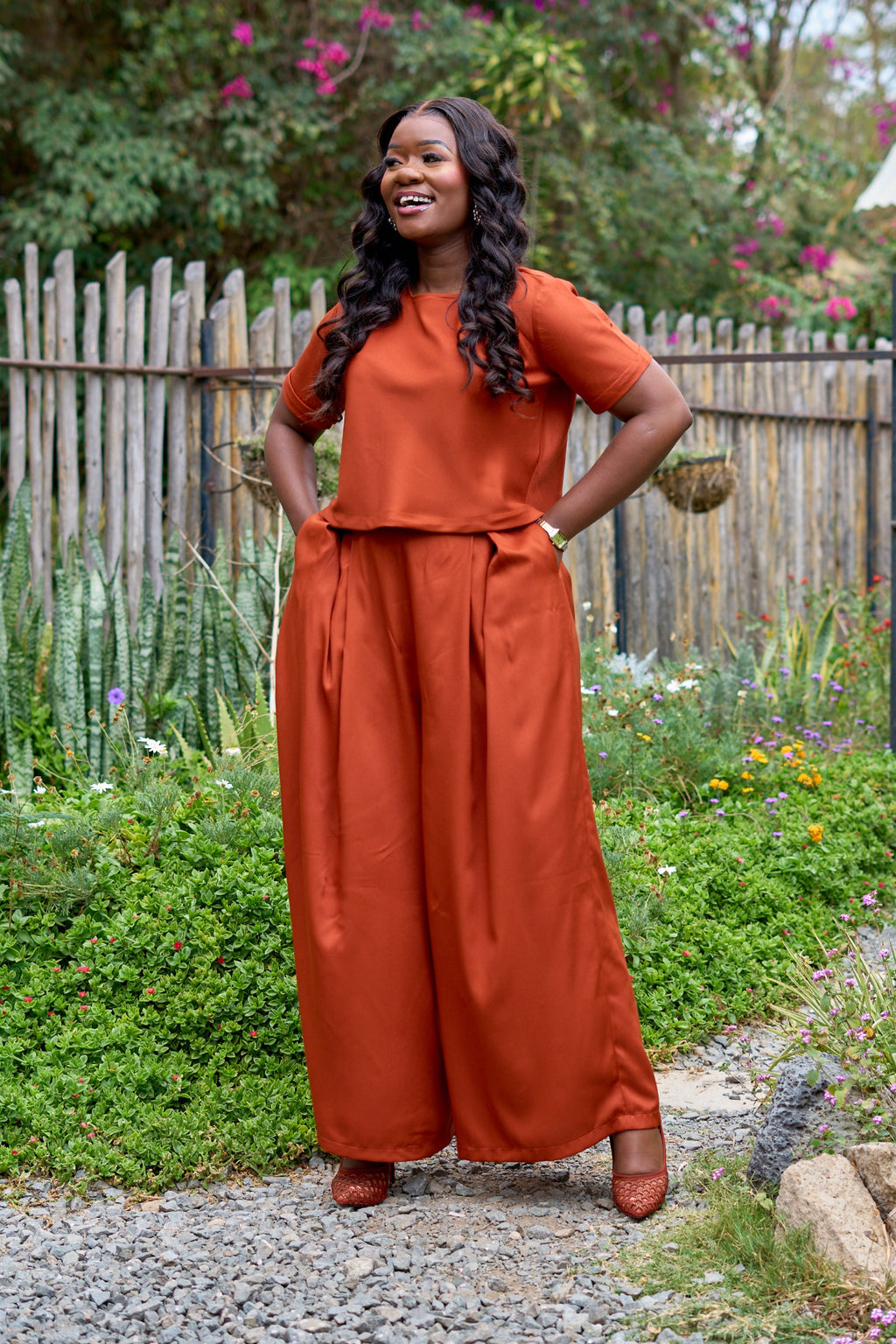 Kakiba Kora Brown Pleated Palazzo Pants and Kora Tank Top