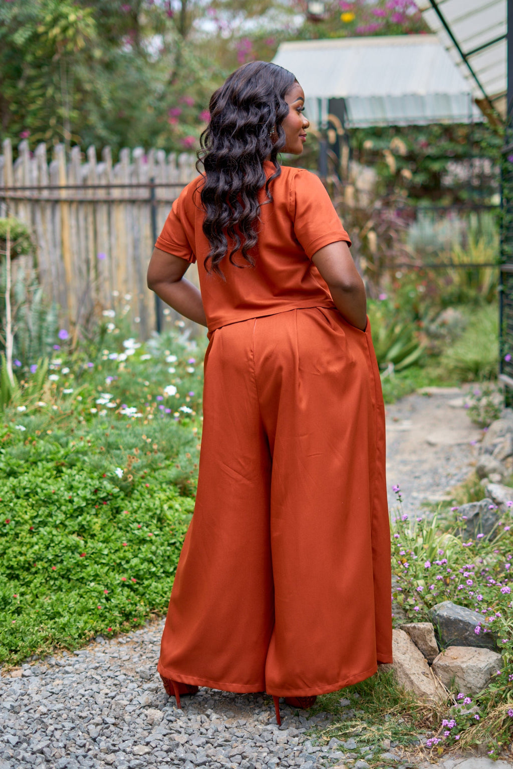 Kakiba Kora Brown Pleated Palazzo Pants and Kora Tank Top