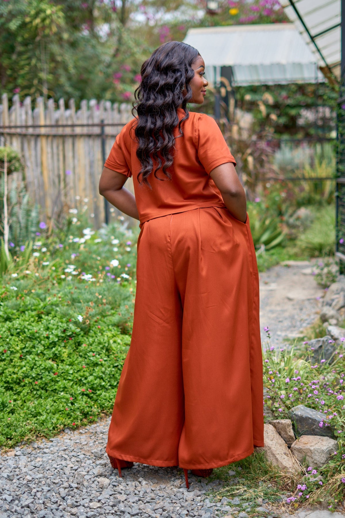 Kakiba Kora Brown Pleated Palazzo Pants and Kora Tank Top