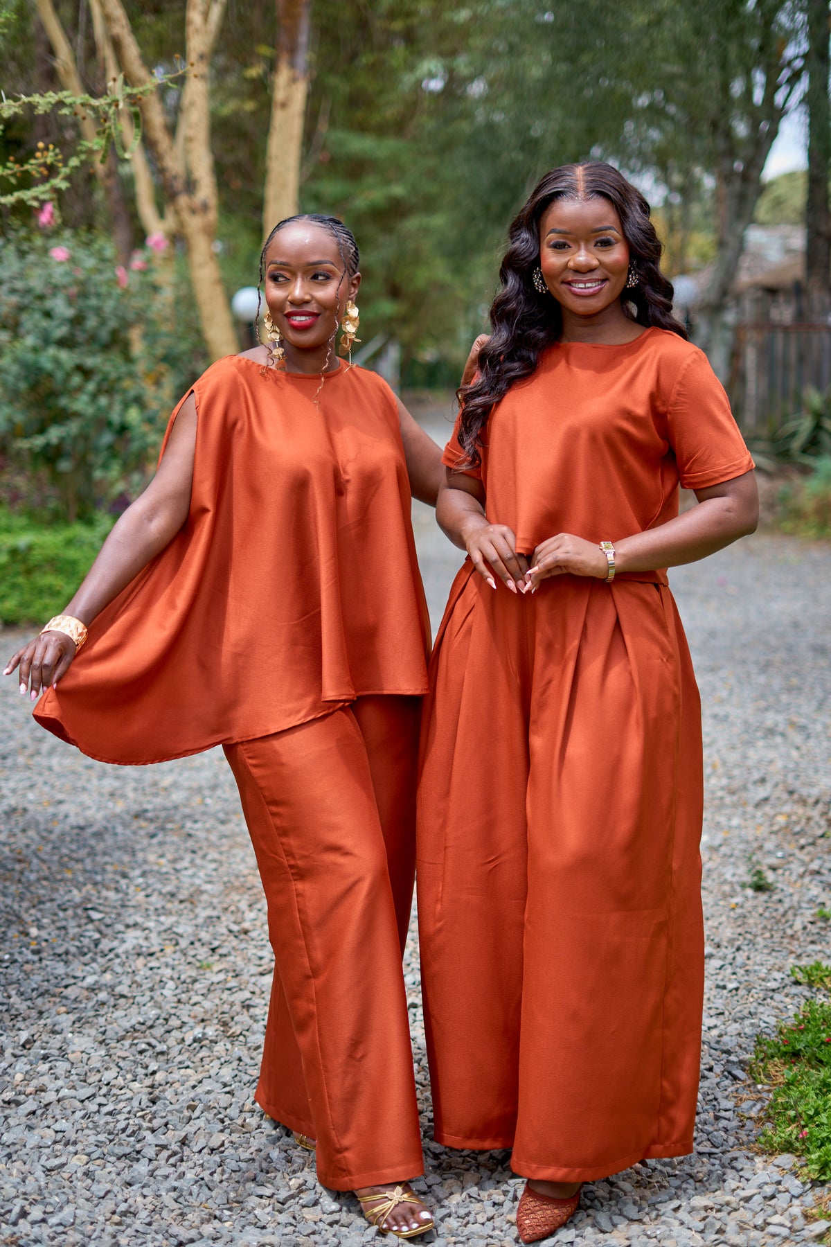 Kakiba Kora Rust Brown Palazzo Pants and Kora Cape Top