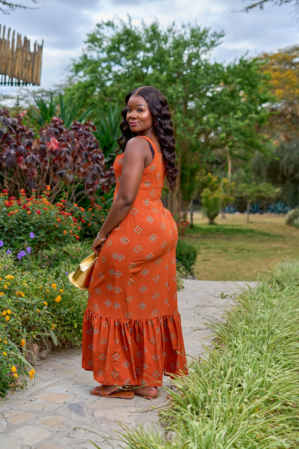 Wanjiku Dress Fitted Maxi Dress - Orange