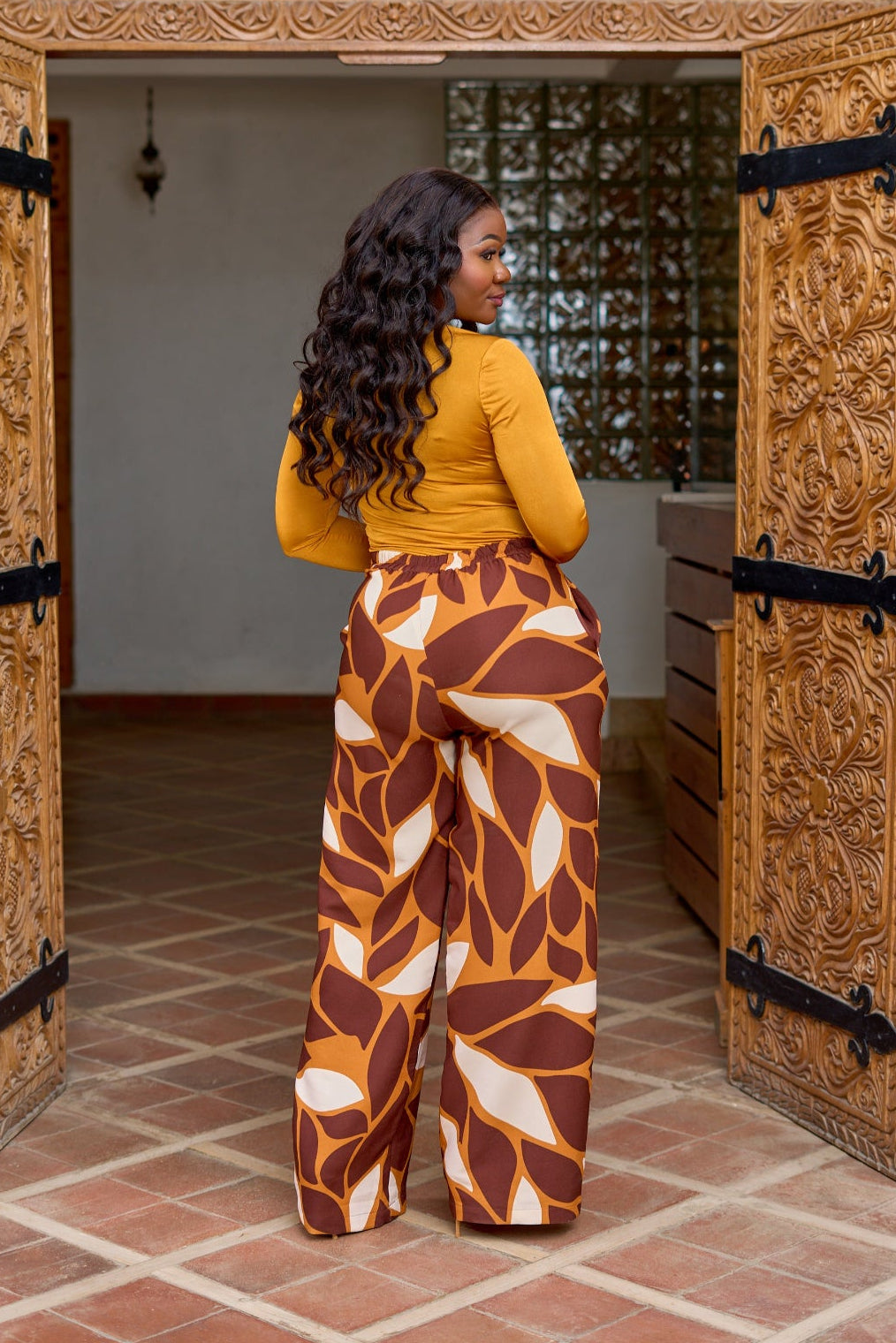 Kakiba Botanica Toffee Palazzo Pants and Milano Mustard Top