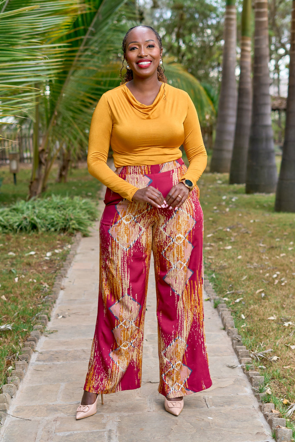 Kakiba Milano Maroon Palazzo Pants and Milano Mustard Top