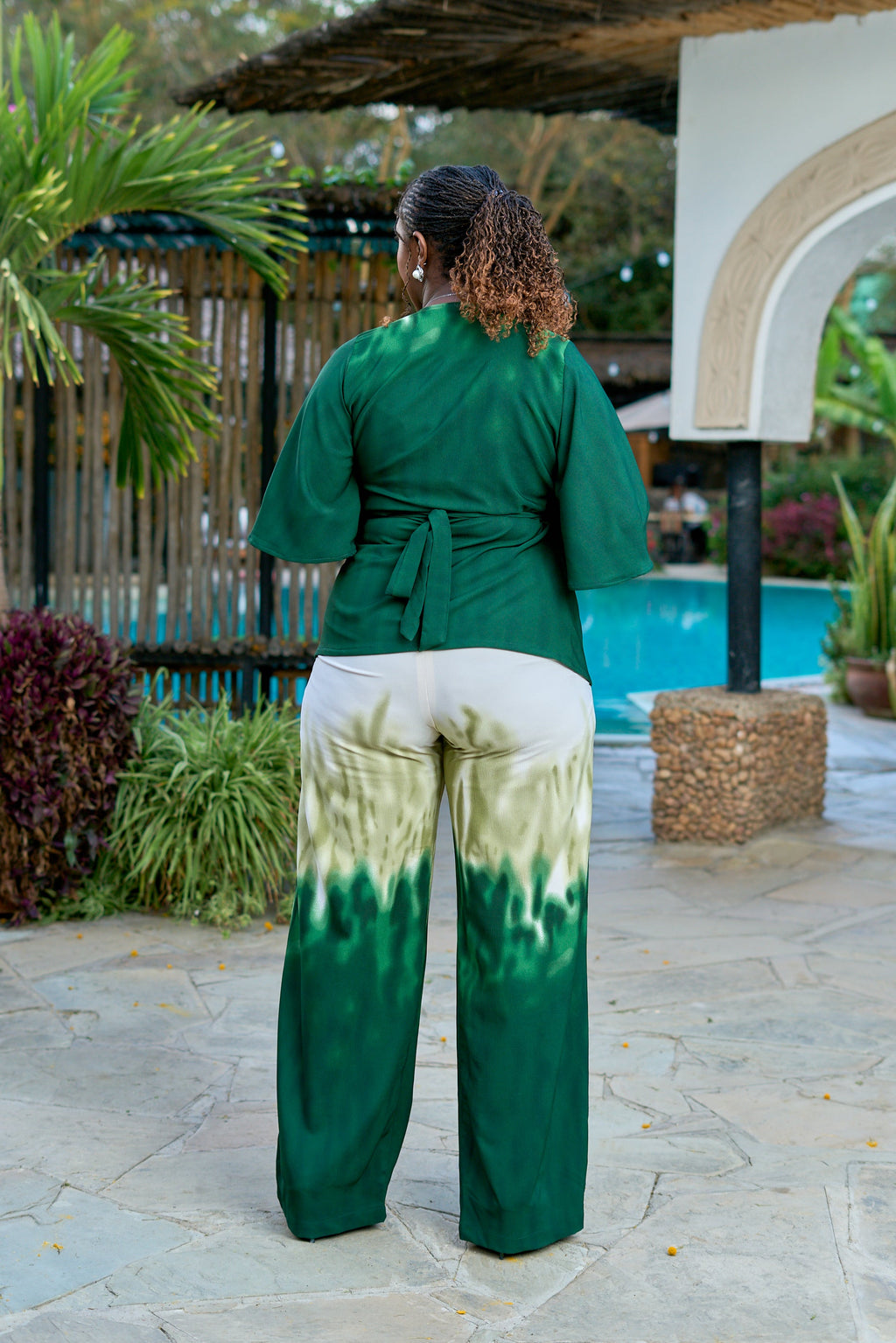 Kakiba Luna Green Palazzos and Luna Green Wrap Top
