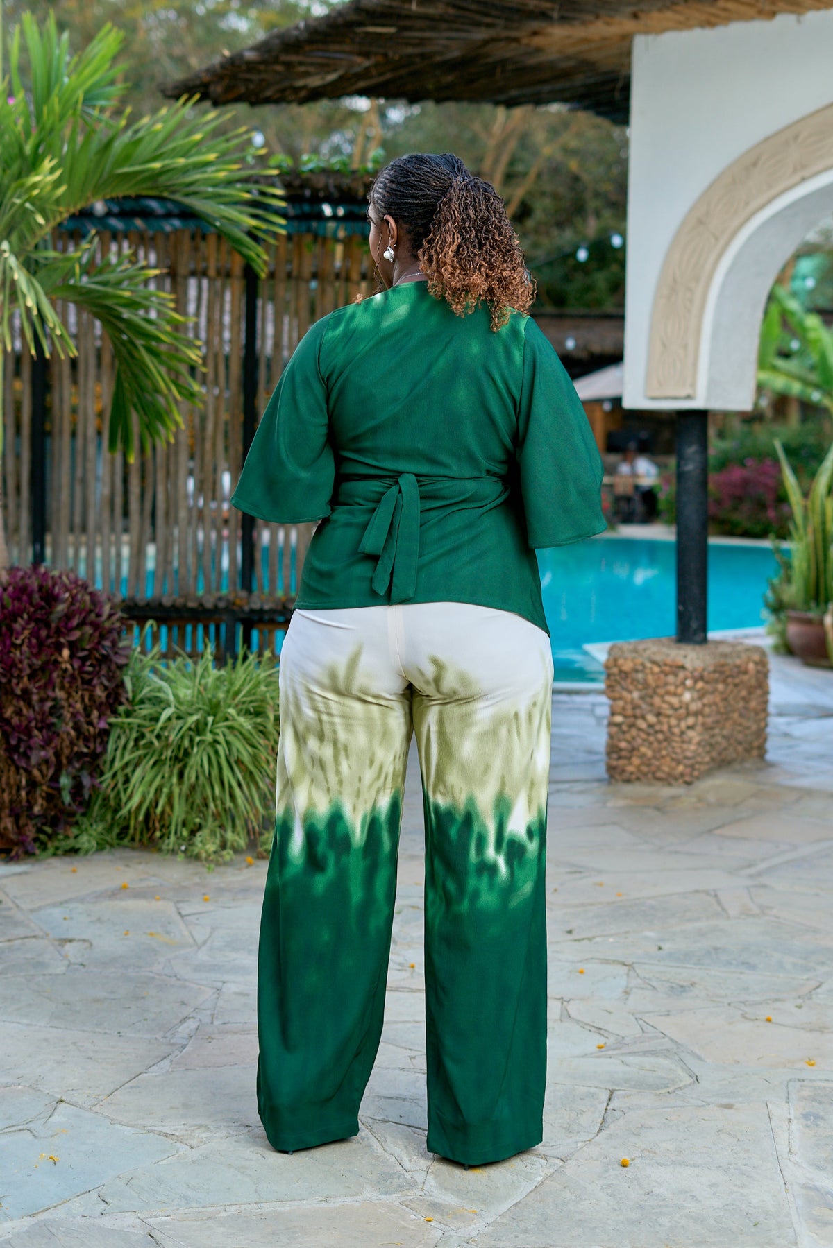Kakiba Luna Green Palazzos and Luna Green Wrap Top