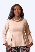 Kakiba Audacious Peplum Top - Beige Blouse