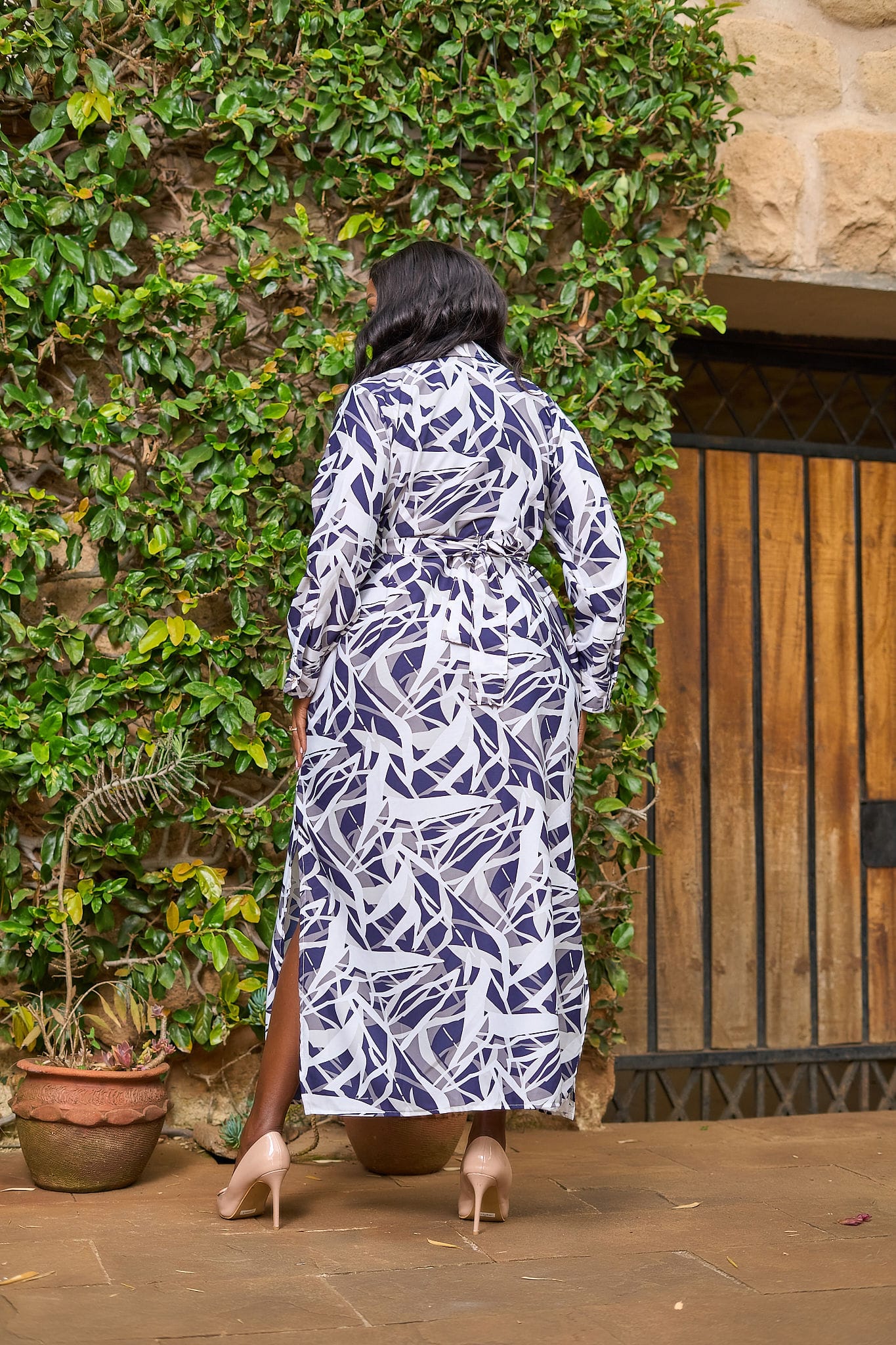 Kakiba Collections Ruth Shirt Dress Navy Blue and White - Image 3